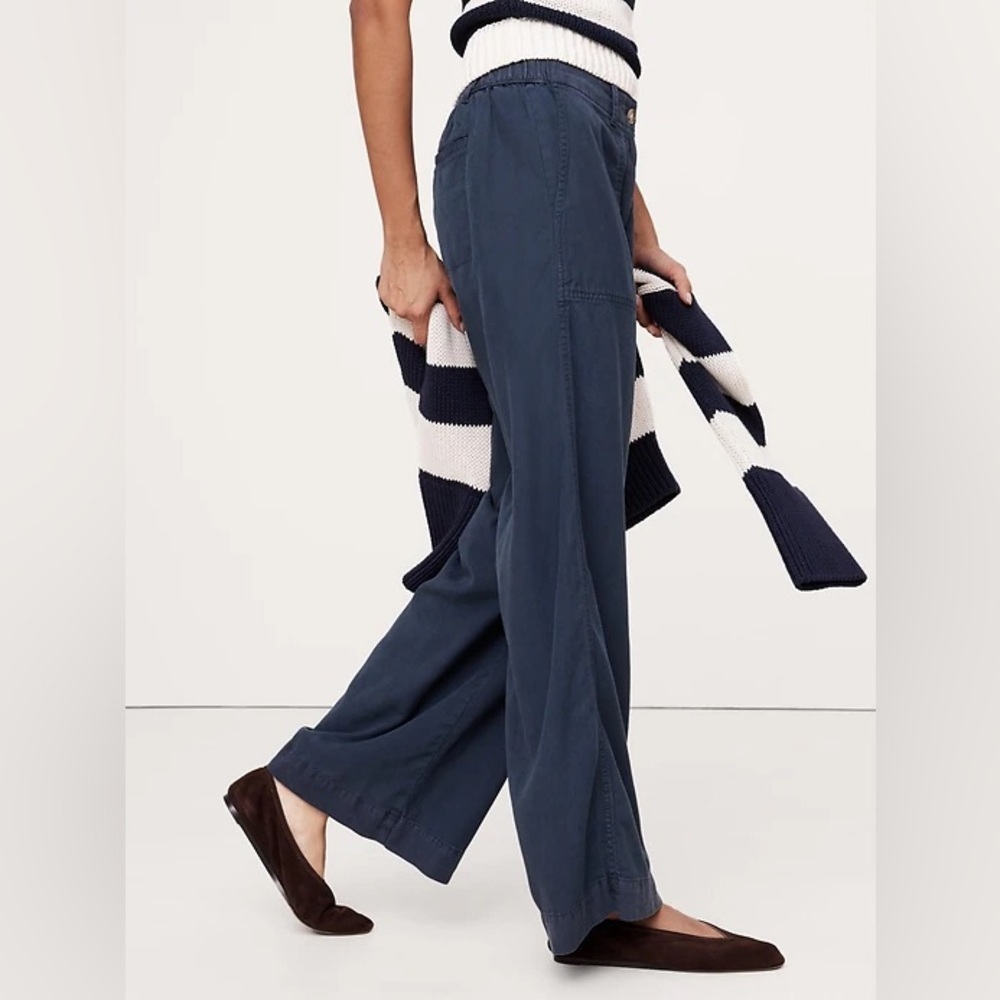 NEW! Banana Republic Navy Blue Super-Soft Soma Mid-Rise Wide-Leg Pant 🖤 772648 - Picture 3 of 6
